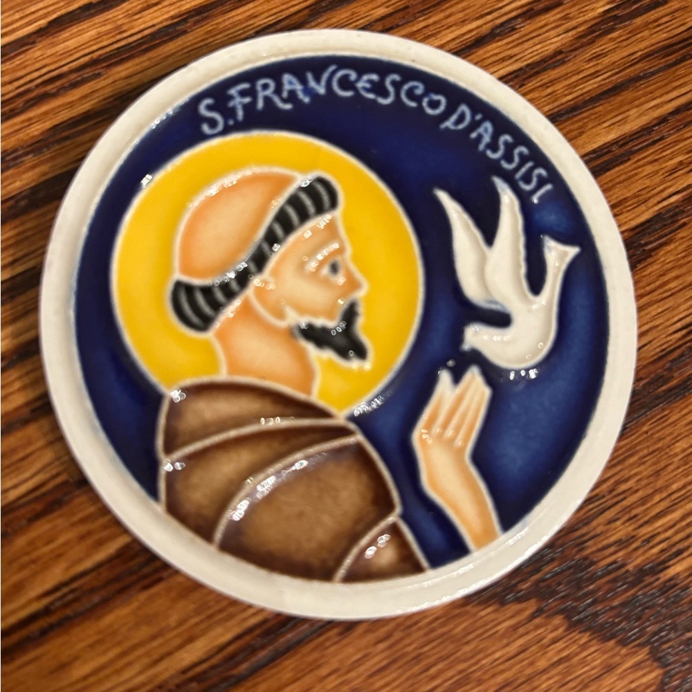Luciano Creations St.Francis Assisi Fridge Magnet Signed Art Italy 3D Pottery
